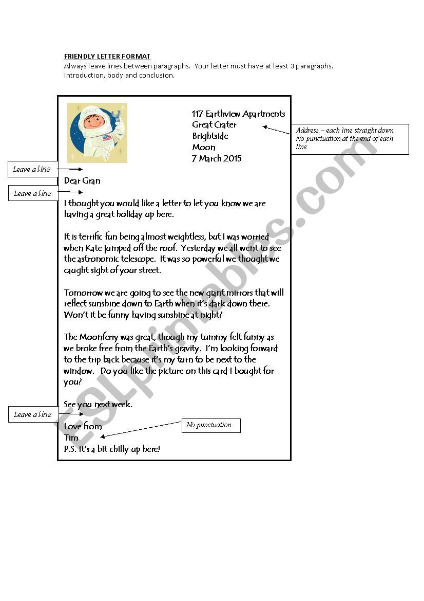 Friendly Letter Format worksheet