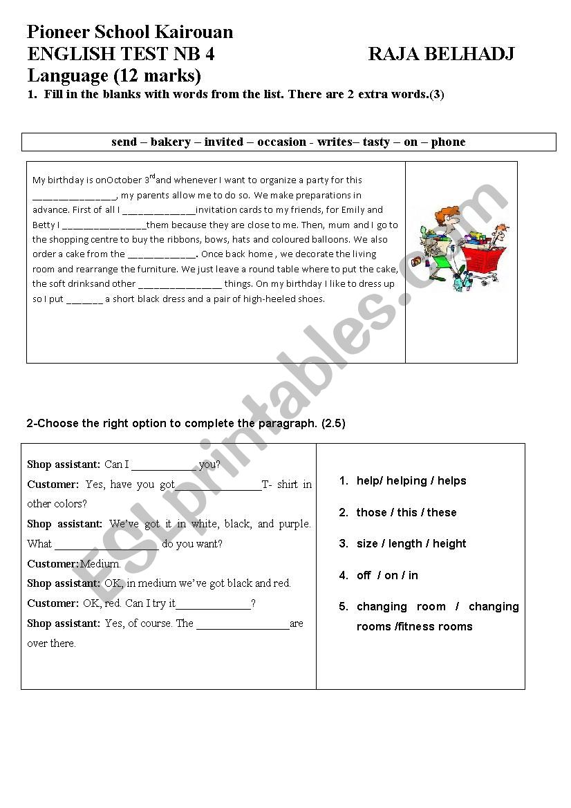 SEMESTER 2 TEST 1 GRADE 7 worksheet