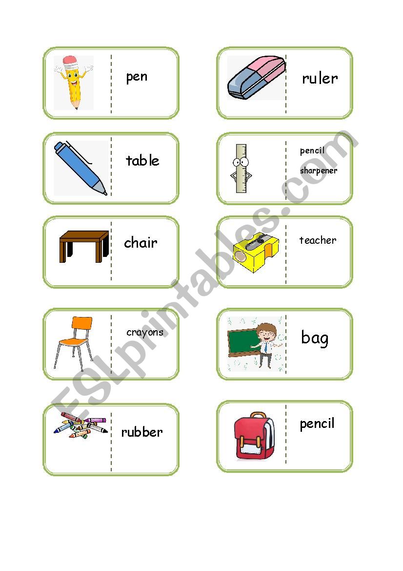 Classroom objectes domino worksheet
