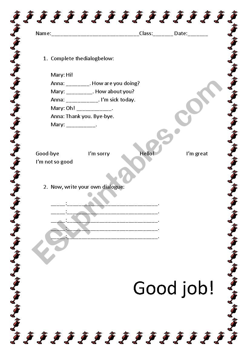 Dialogue worksheet