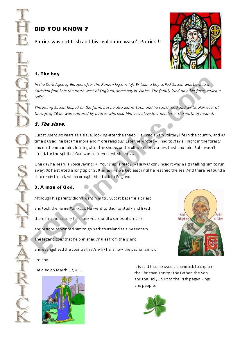 Legend of St Patrick worksheet