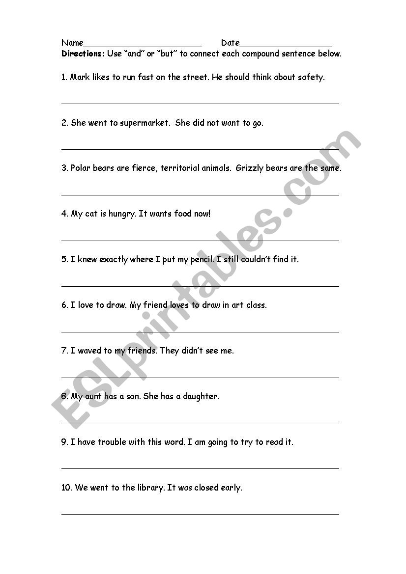 Compound Sentences worksheet