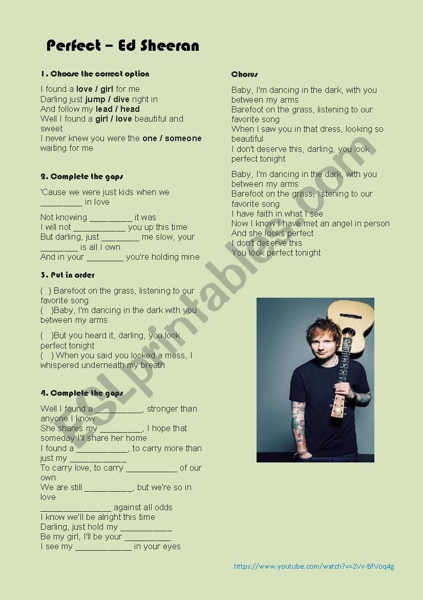 Perfect by Ed Sheeran worksheet