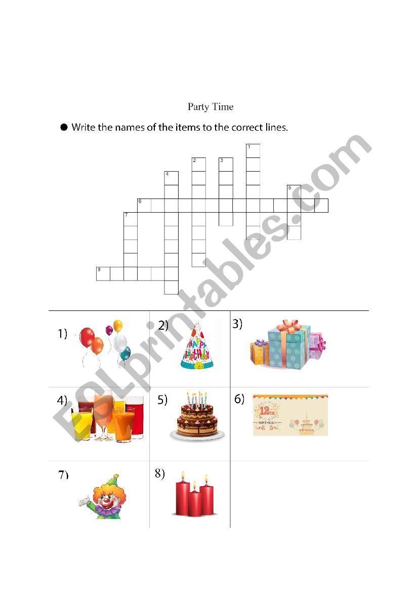 Party Time Crossword worksheet