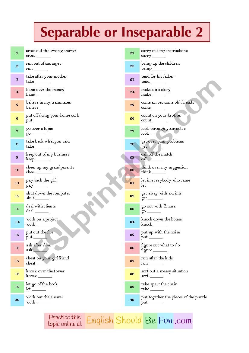 Phrasal Verbs - Separable or Inseparable - Level 2