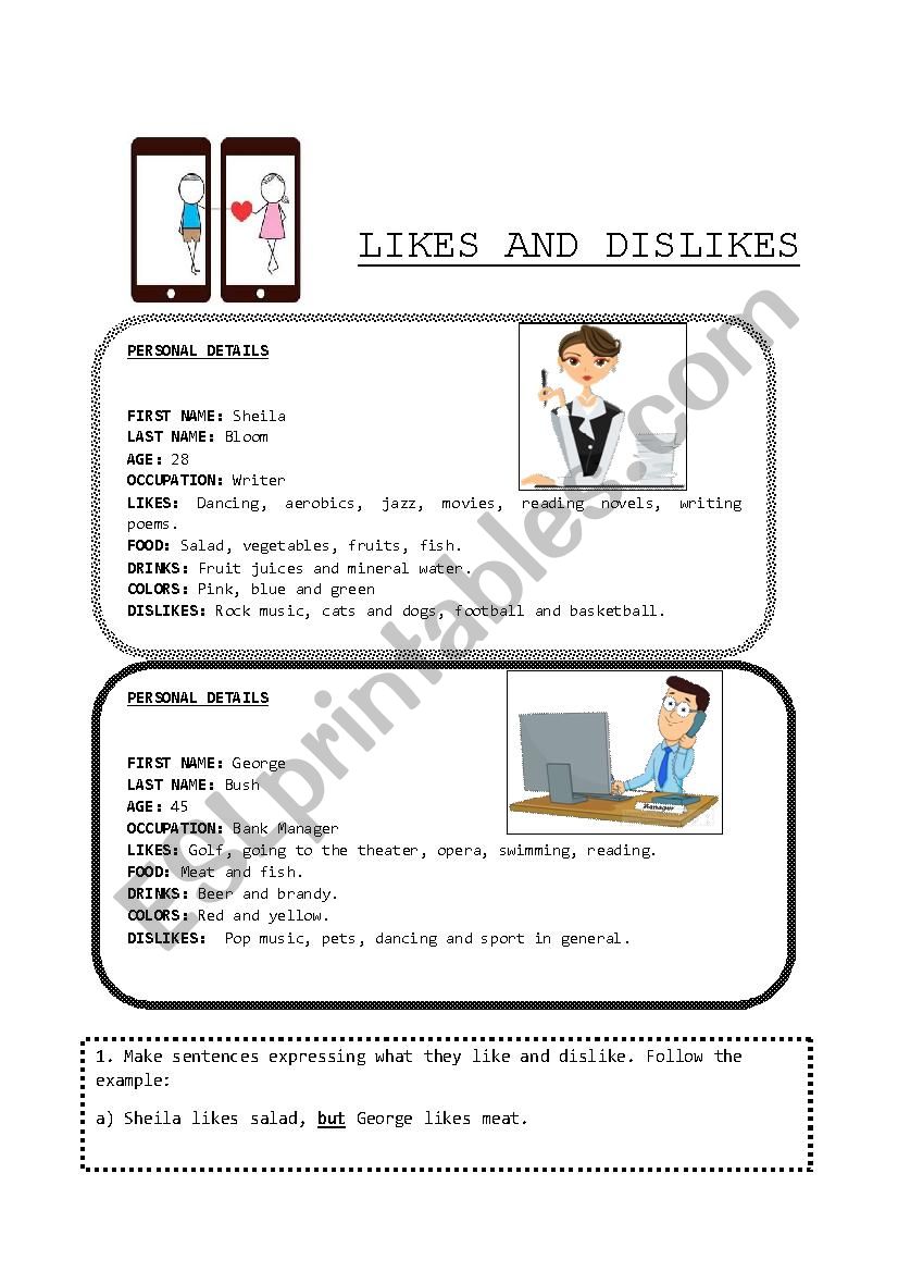 likes and dislikes worksheet