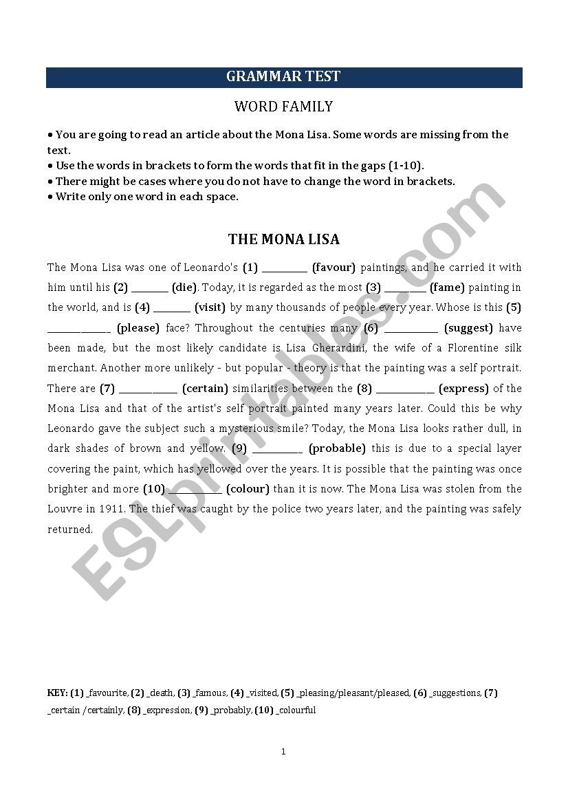 Word Family Exercise worksheet