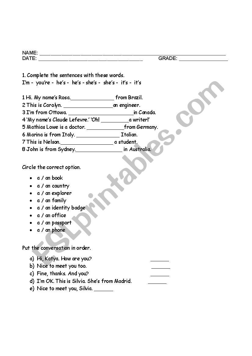 PERSONAL INFOMATION worksheet