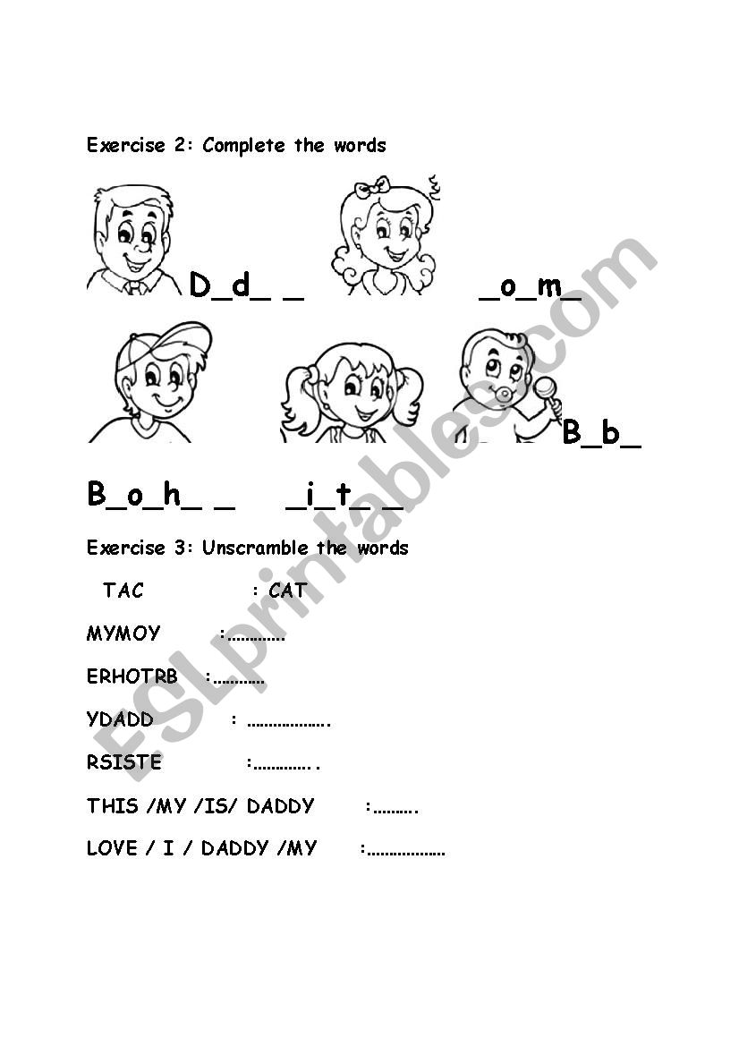 mommy daddy worksheet