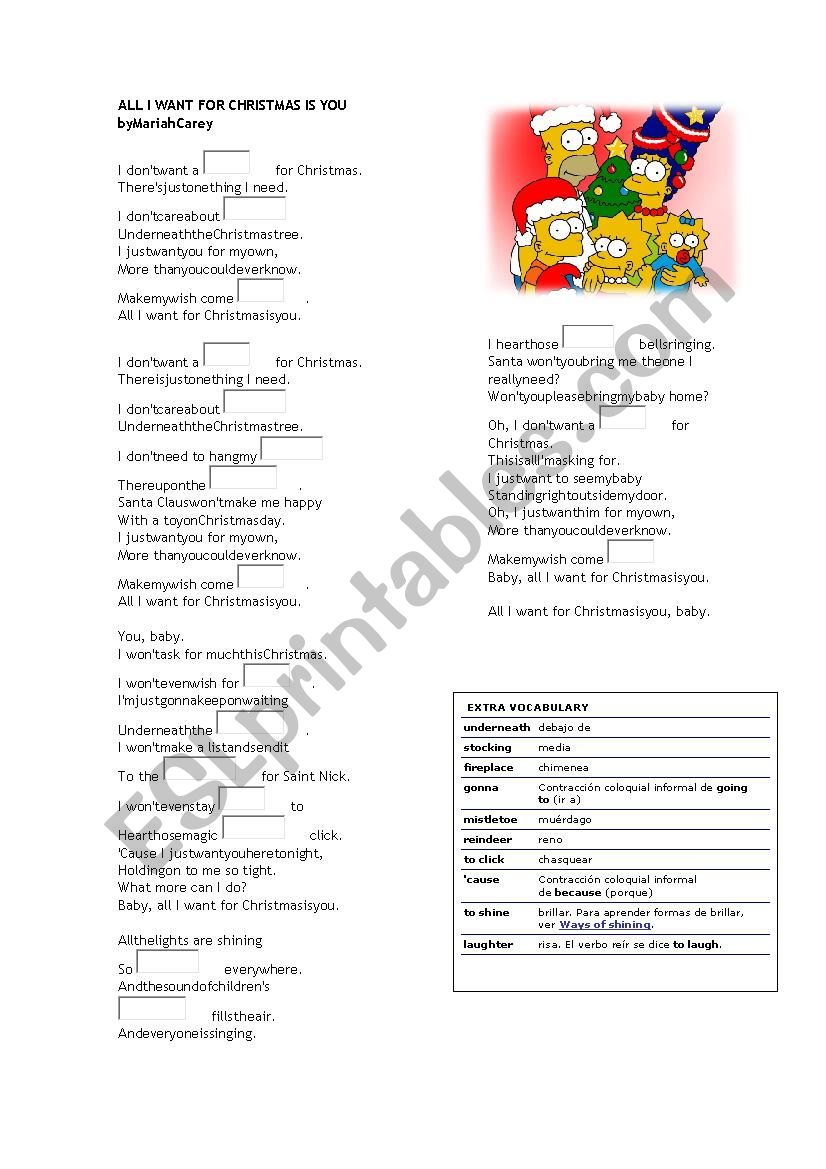 all I want for christmas is you (lirics with vocabulary)