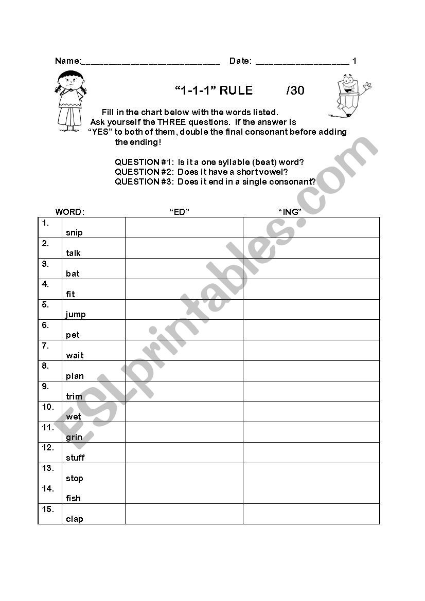 1-1-1 Rule 1 worksheet