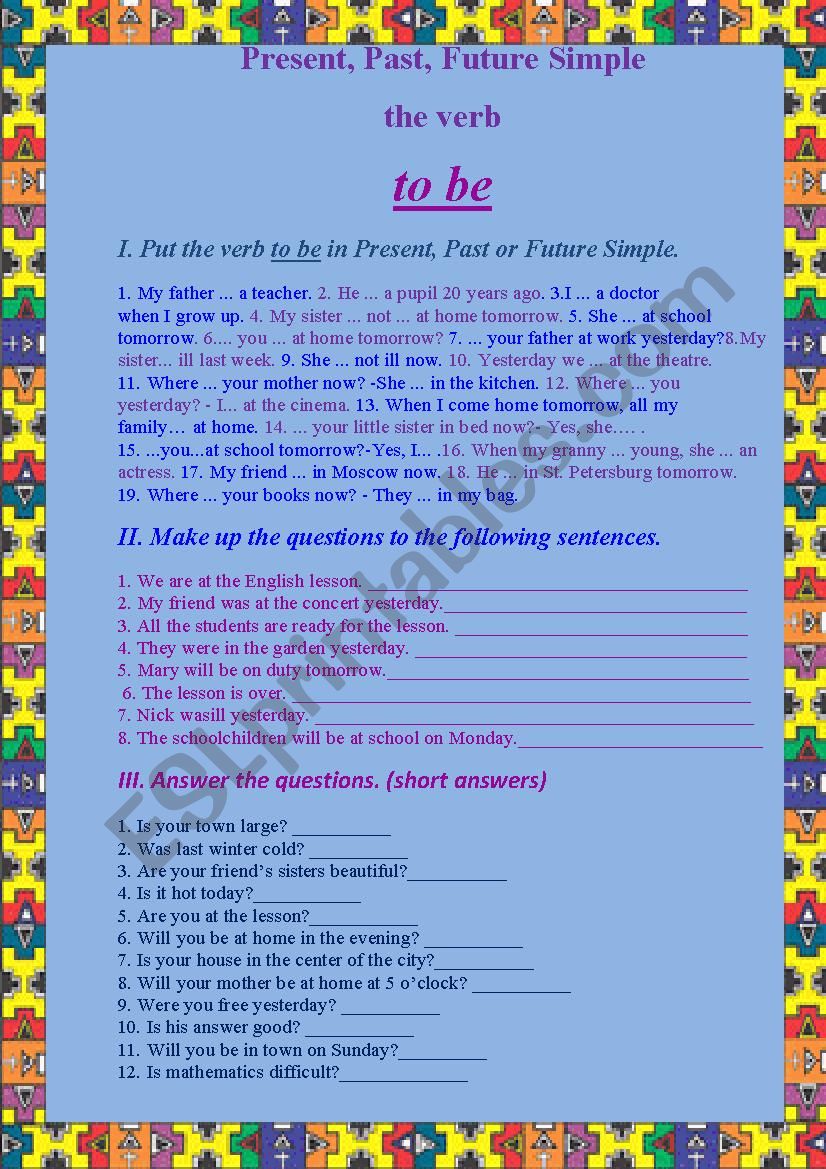 The verb to be worksheet