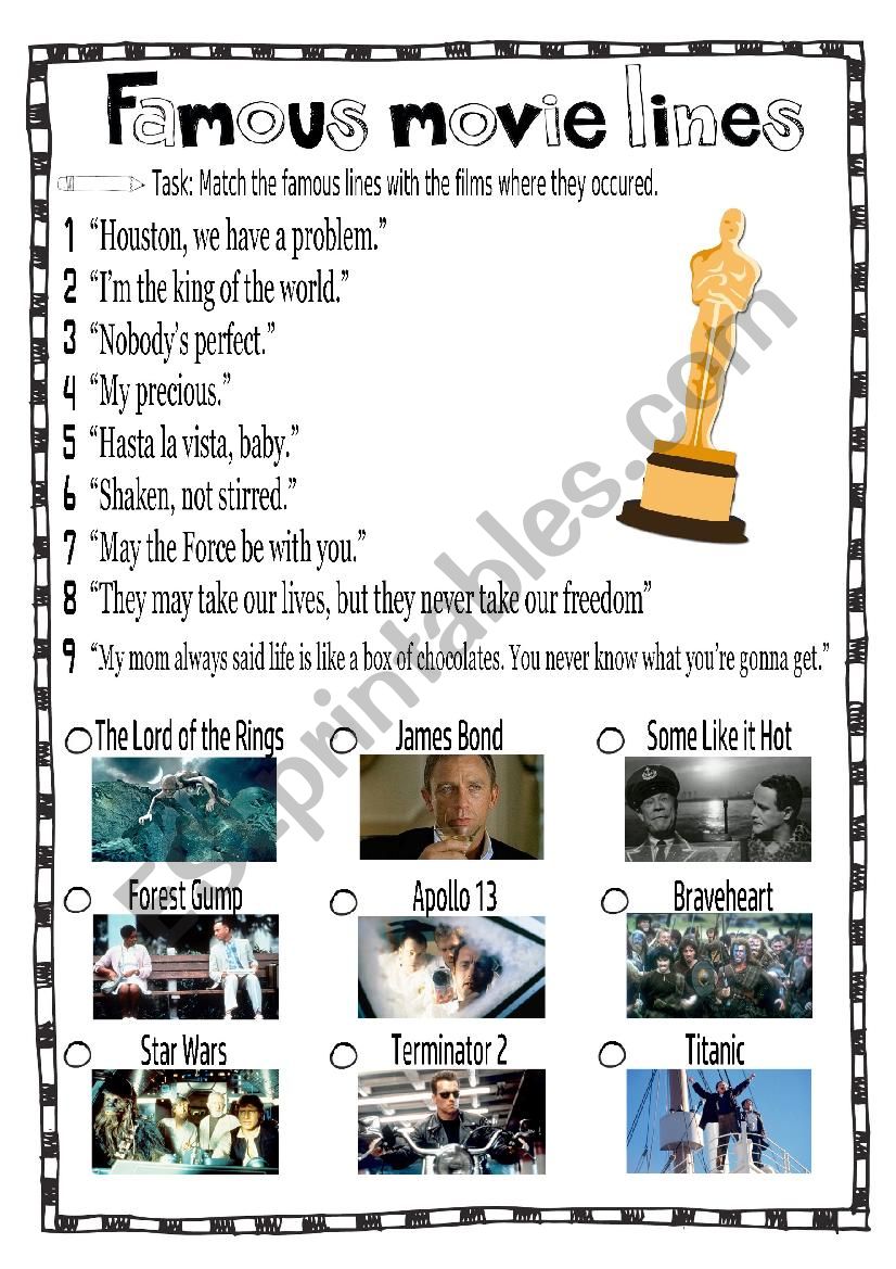 Famous movie lines worksheet