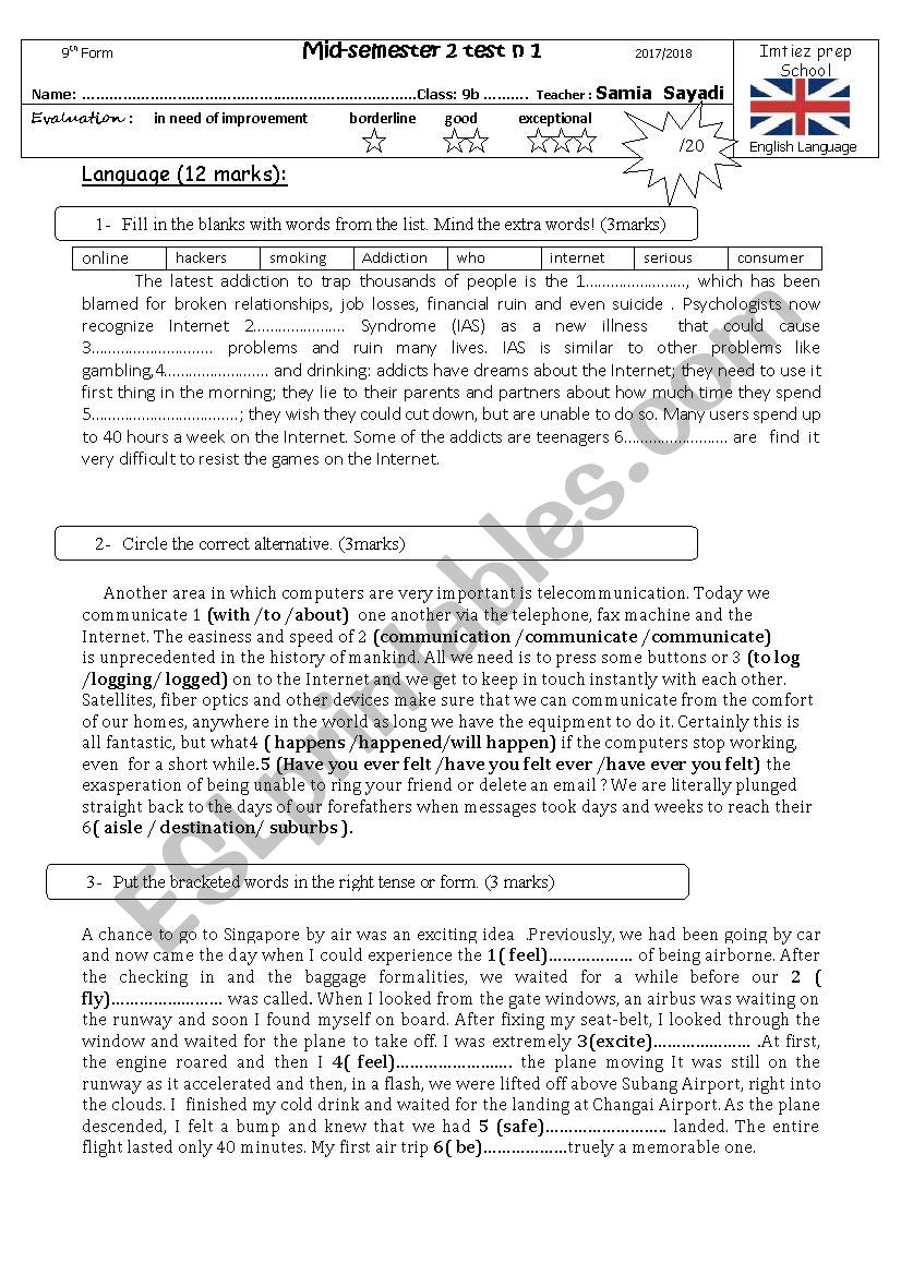 Mid-semester2  test N1 9th level