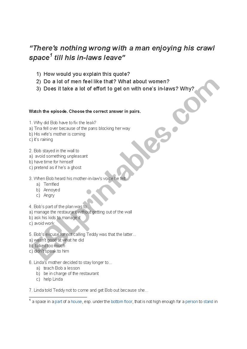 Bobs burgers lesson plan worksheet