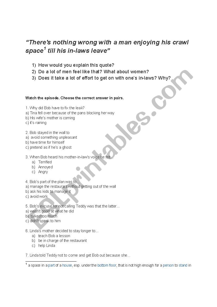 Bob´s burgers lesson plan worksheet