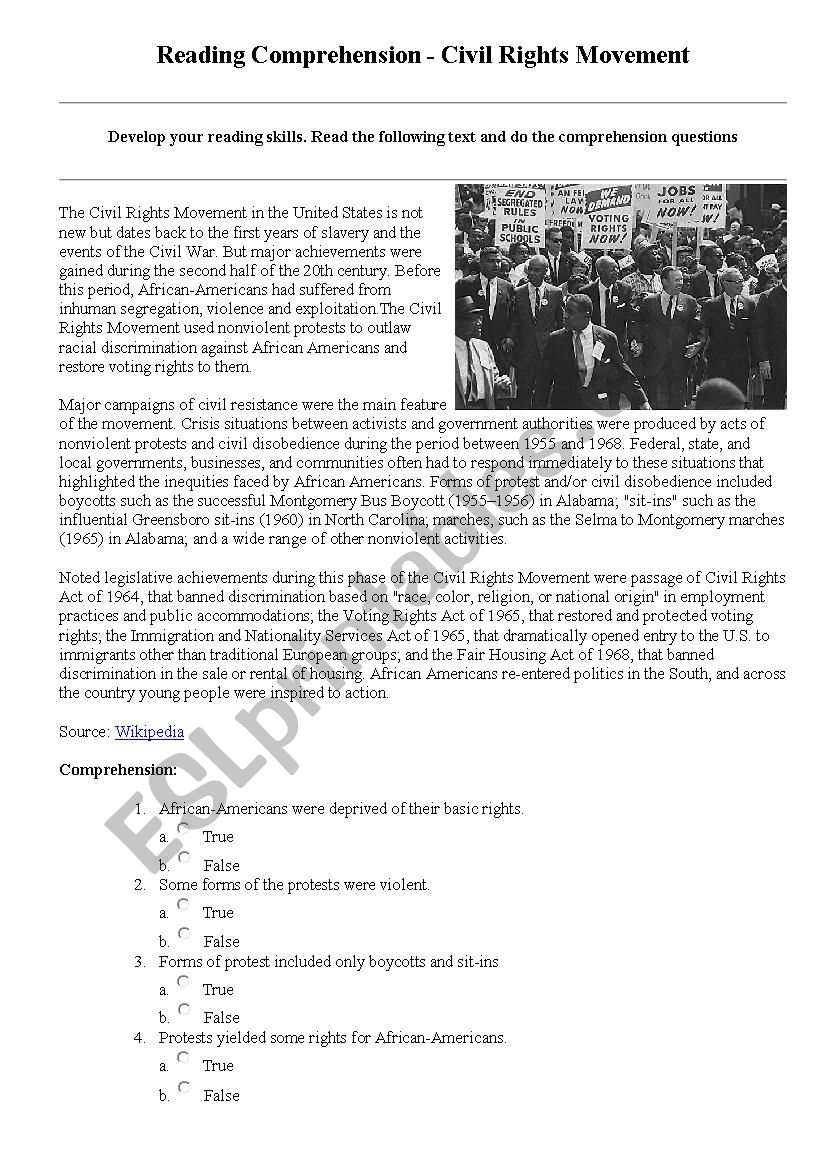 the civil Right Movement worksheet