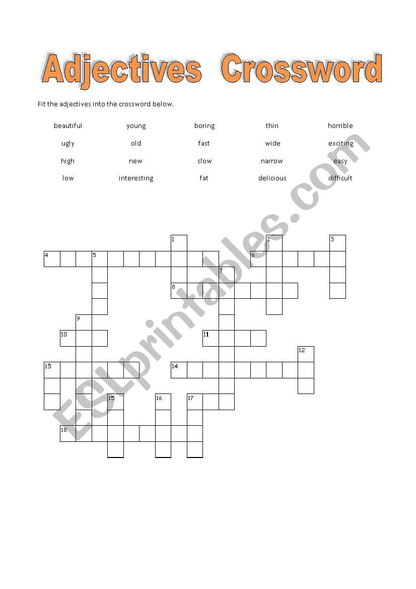 adjectives crossword worksheet