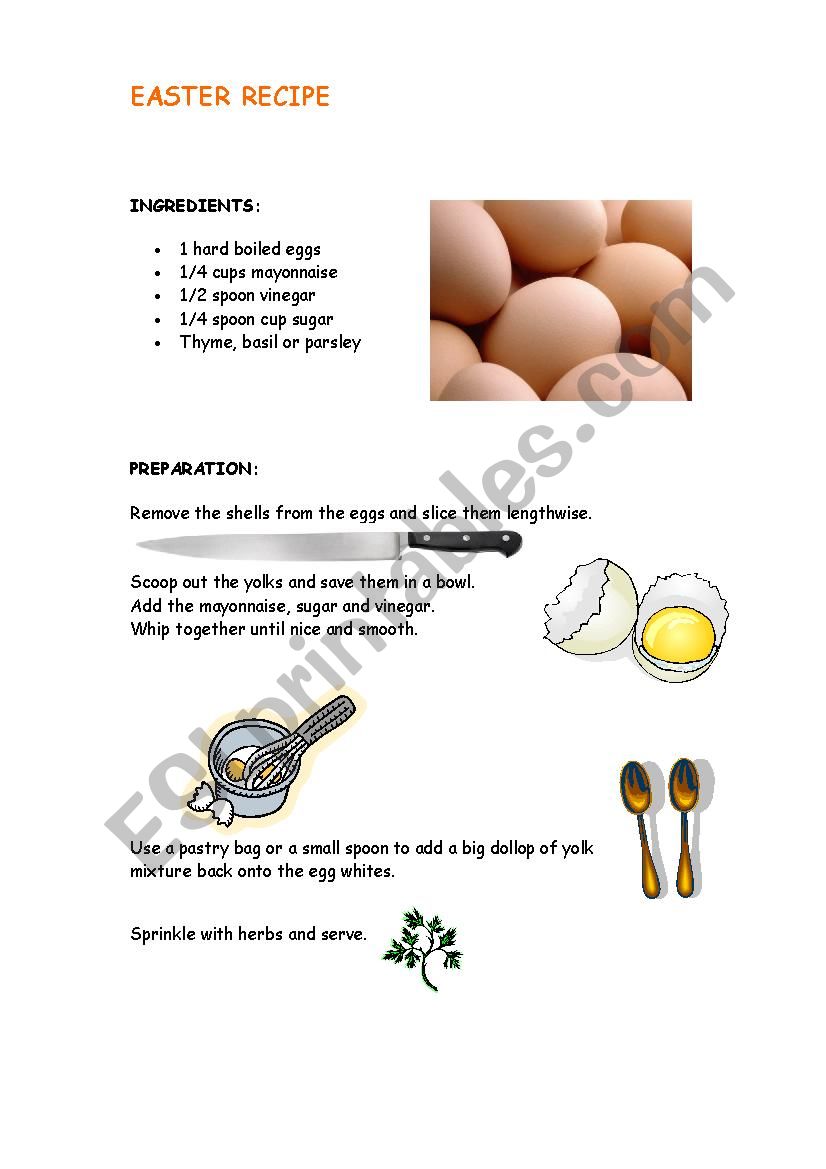 EASTER RECIPE worksheet