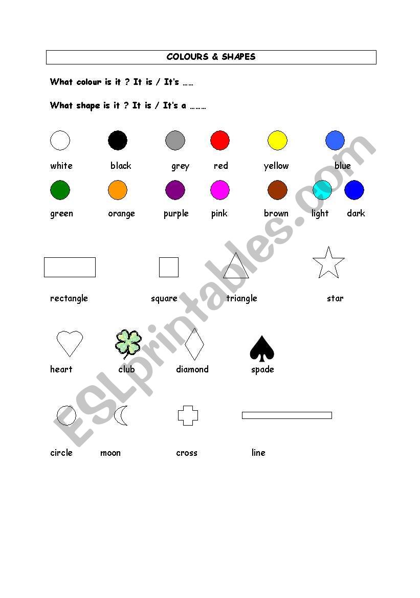 colours and shapes : lesson worksheet
