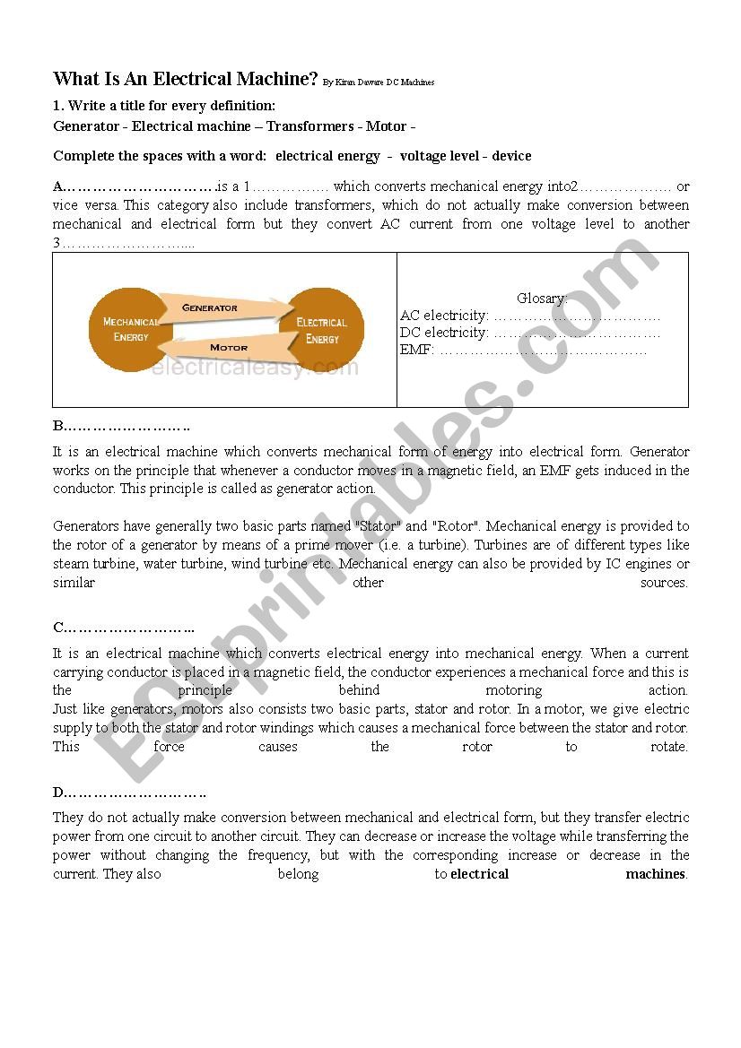 Elctrical Machines worksheet