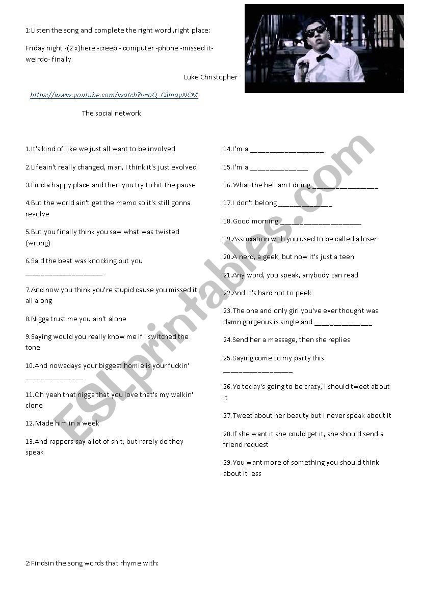 the social network worksheet