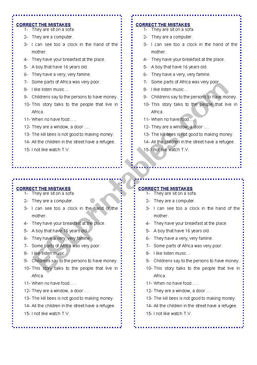 correcting msitakes worksheet