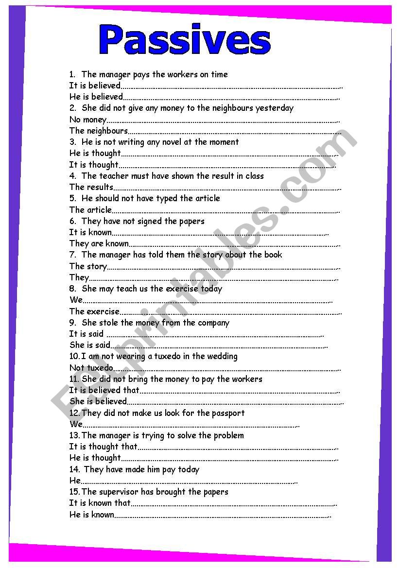 active to passive transformation GRAMMAR WORKSHEET 15