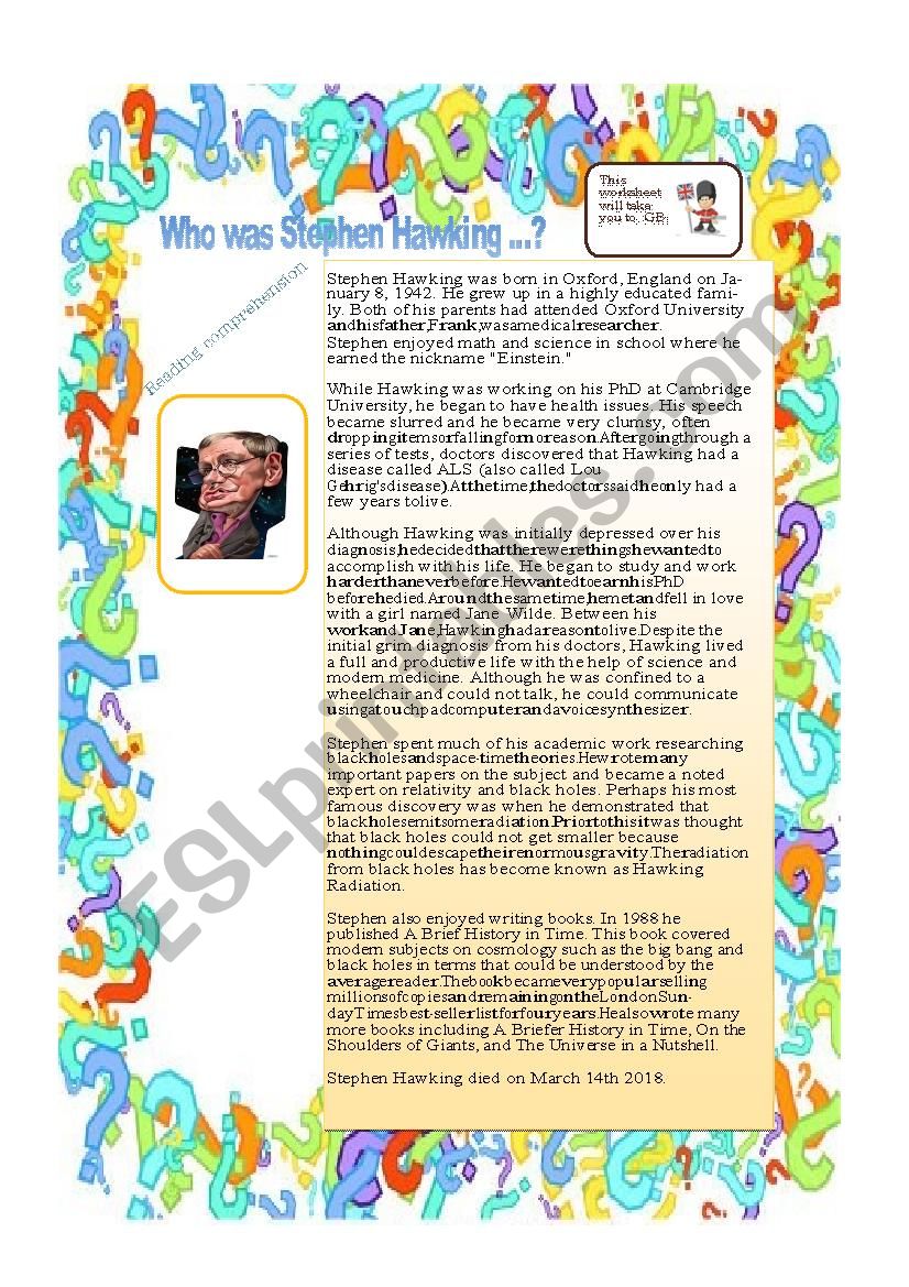 Who was Stephen Hawking ? worksheet