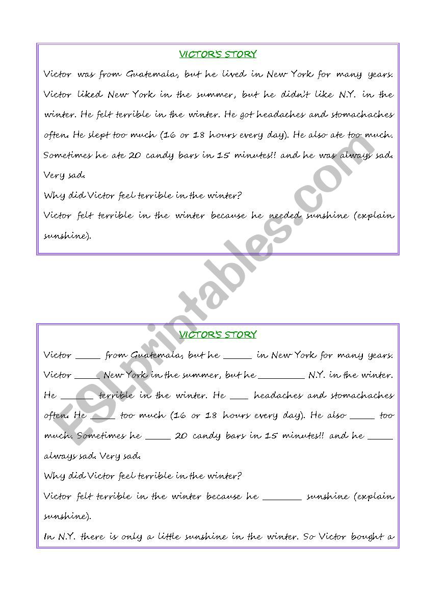 victors story worksheet