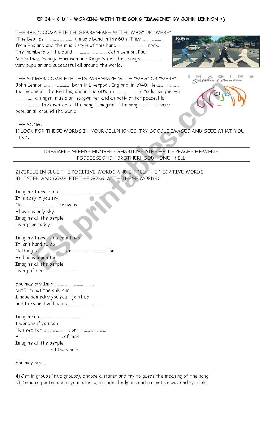 Song Imagine worksheet