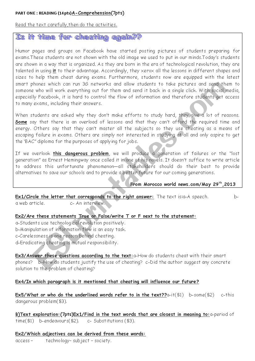 Exam for 3rd year classes worksheet