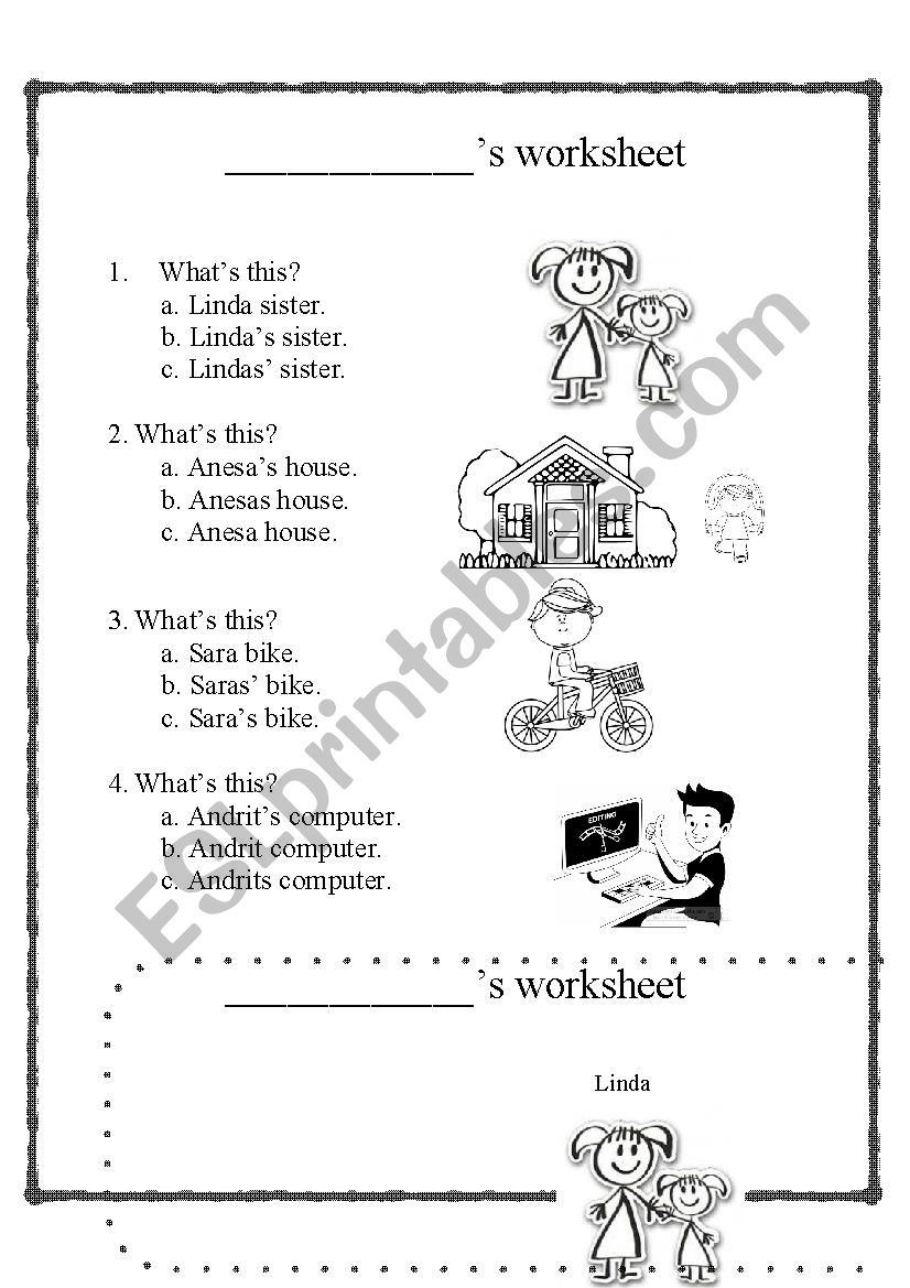 Possessives with s  worksheet