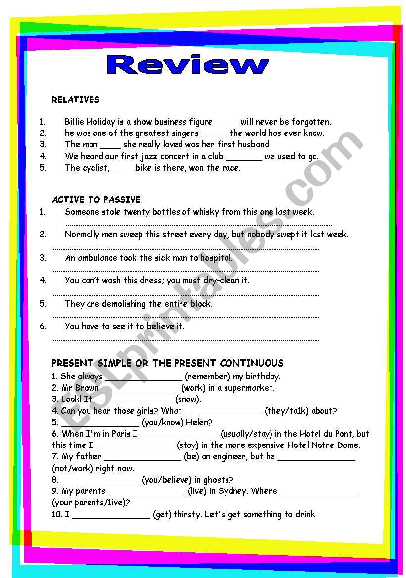 review GRAMMAR WORKSHEET 17 worksheet