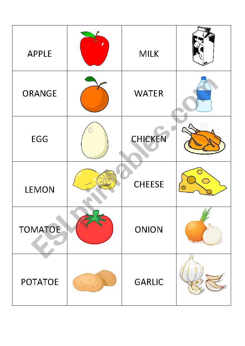 Memory Food worksheet