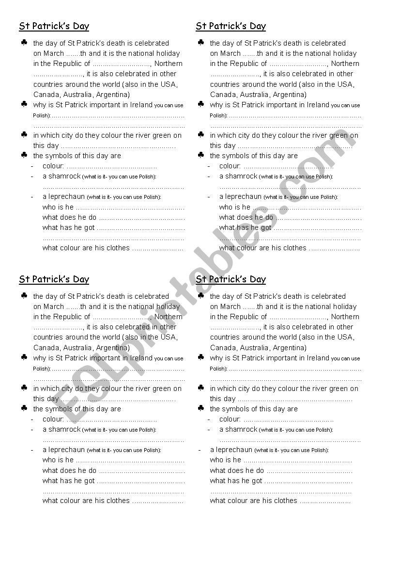 St Patricks Day worksheet