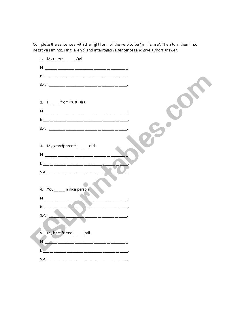 Verb to be - exercises worksheet