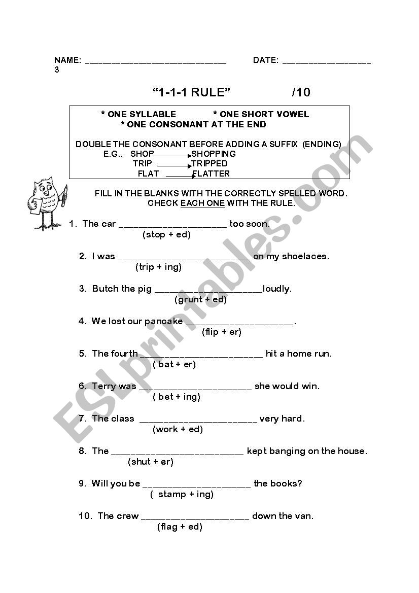 1-1-1 Rule 3 worksheet
