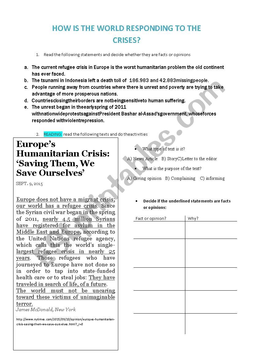 Humanitarian Crisis 2 worksheet