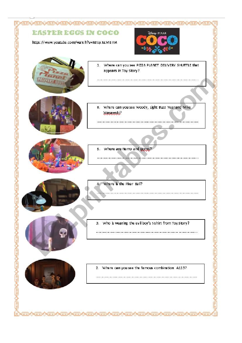 EASTER EGGS IN COCO worksheet