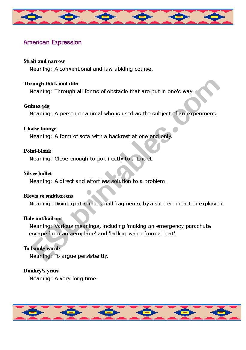 American Expression - Part II worksheet