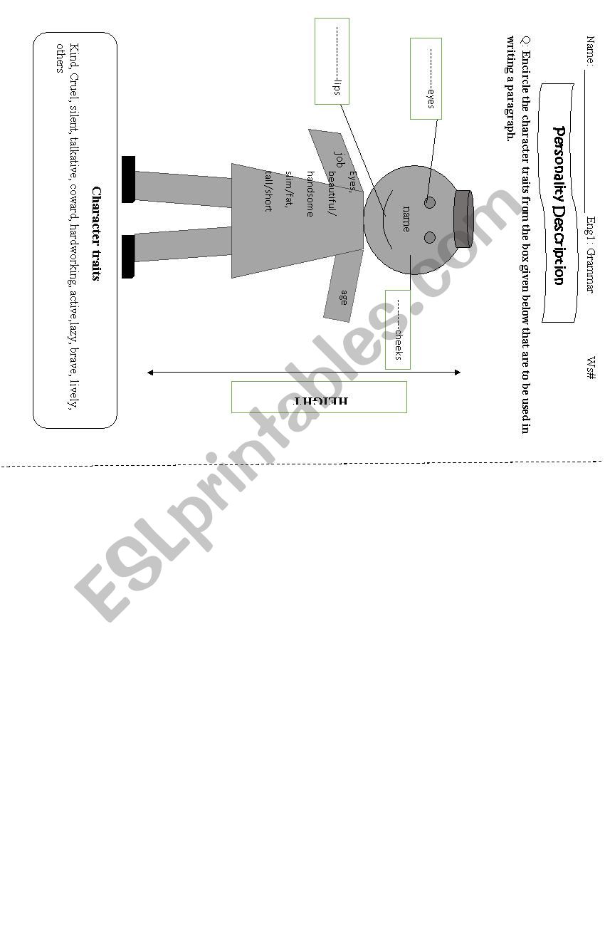 personality descriptions worksheet