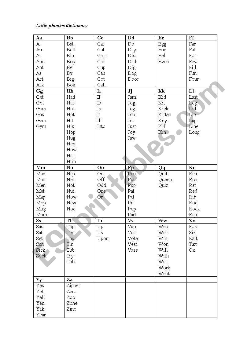 phonics dictionary worksheet