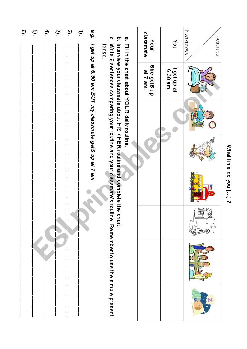 Daily routine worksheet