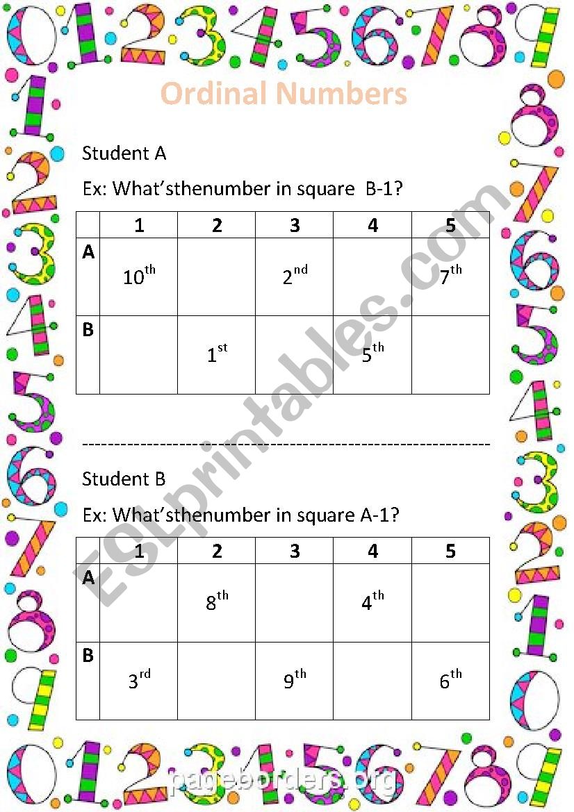 Ordinal Numbers (1st - 10th) worksheet