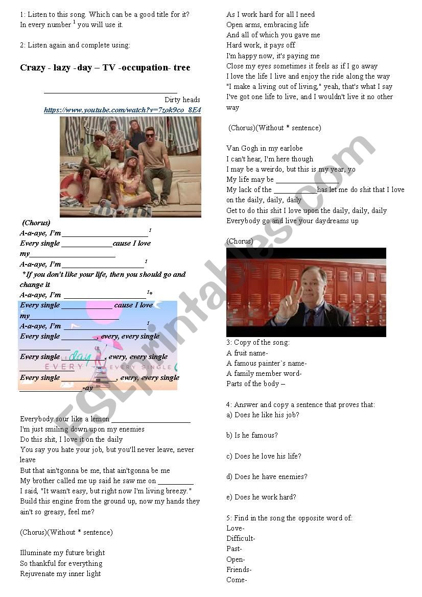 Vacation song by Dirty Heads worksheet