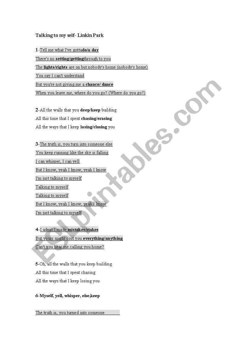 song worksheet