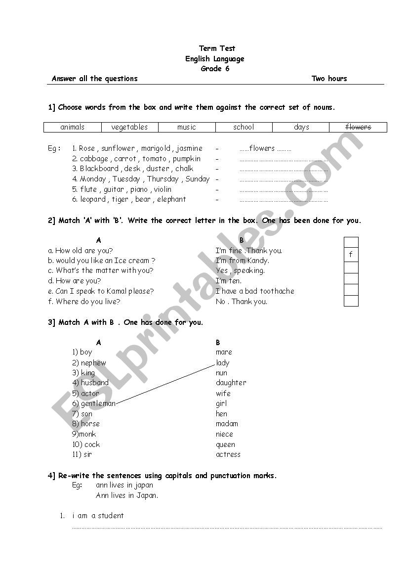 Test  worksheet