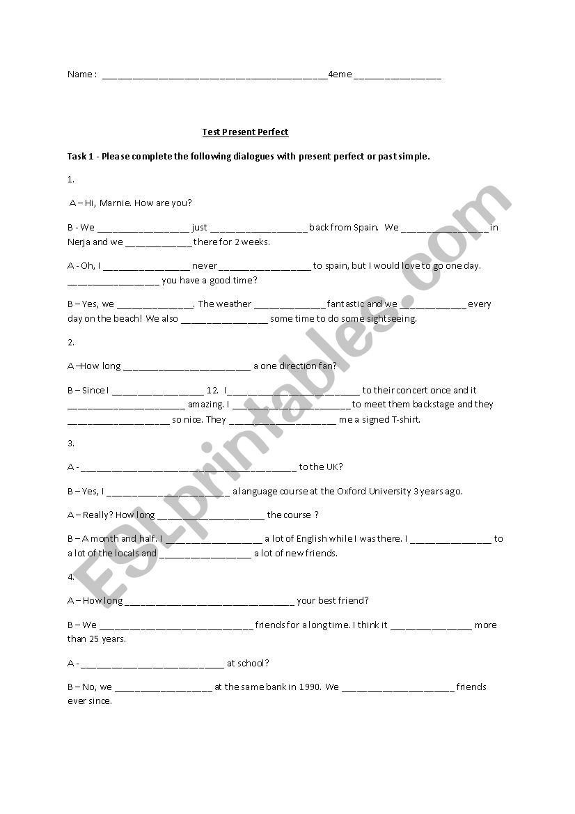 Test - Present Perfect vs Past simple