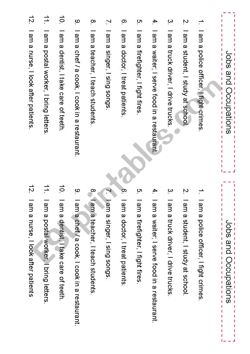 jobs worksheet